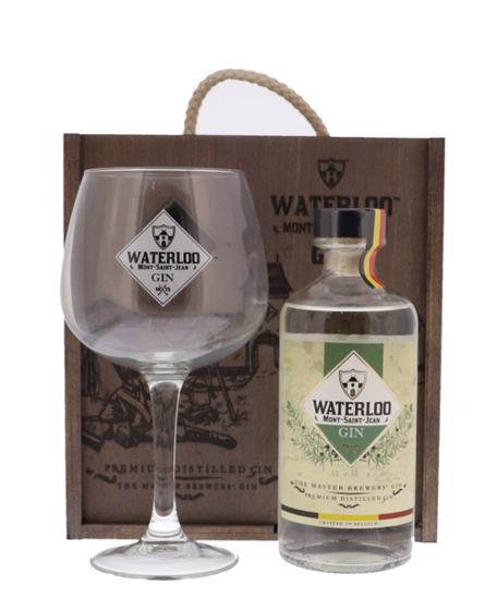 GIN WATERLOO 50cl Wooden Box + glas